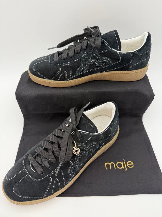 Maje Shoes - Maje Low Profile Sneakers Black Suede Size 39 / 9 Retro Contrast Stitching
